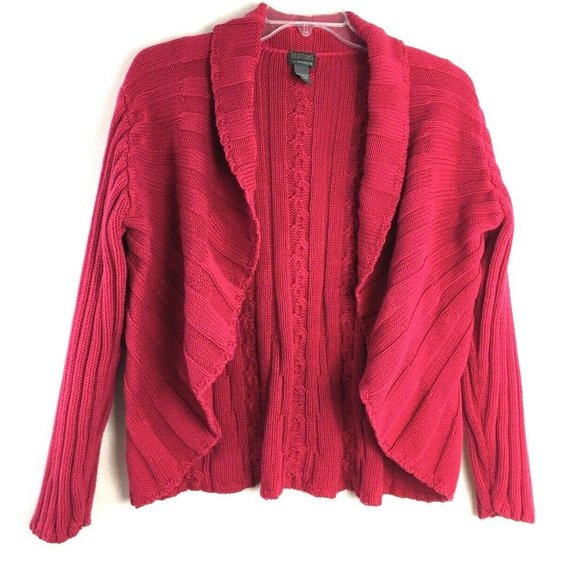 Chico's Sweaters - Additions By Chico's  Open Front Cable Knit  Cardigan Sweater Cotton Fuschia, Lg